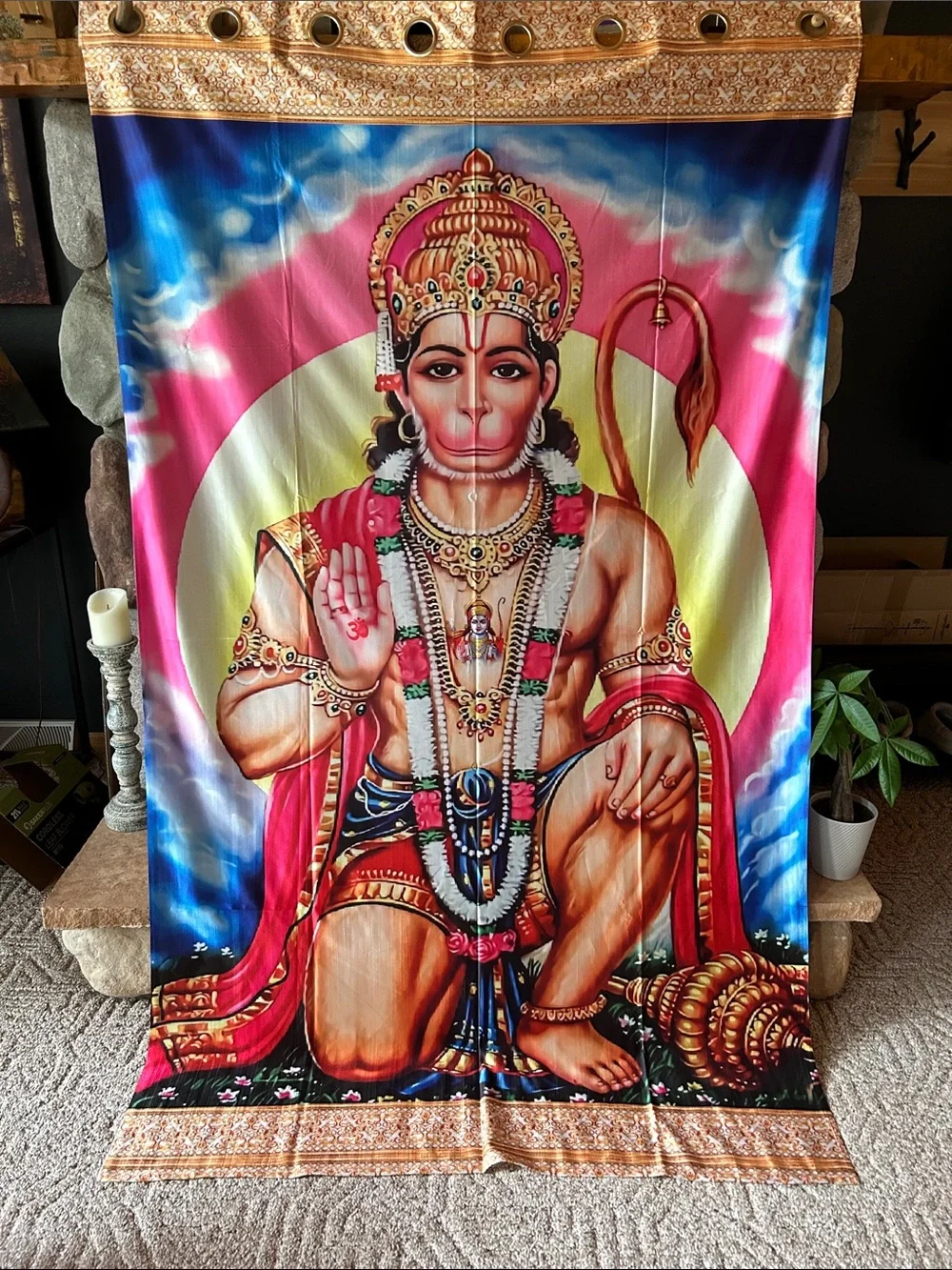 Vibrant Lord Hanuman Hanging Wall Tapestry From India | 80